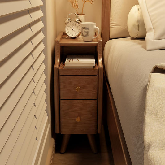 Mesita de Noche Estrecha de Madera Maciza