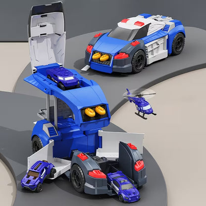 🚓🚁🚗✨ Juego de Coches Policiales Transformables 5 en 1 | Camión Portador que se Convierte en Estación de Policía | Kit de Construcción DIY para Niños