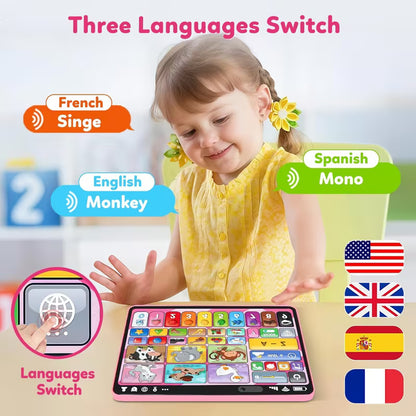 Tableta de Aprendizaje Interactiva para Niños 1+ | Trilingüe (Inglés – Español – Francés) • Sonidos • Música • Terapia de Habla • Apps Educativas