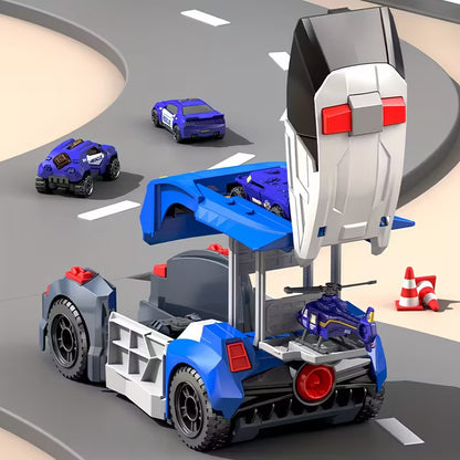 🚓🚁🚗✨ Juego de Coches Policiales Transformables 5 en 1 | Camión Portador que se Convierte en Estación de Policía | Kit de Construcción DIY para Niños