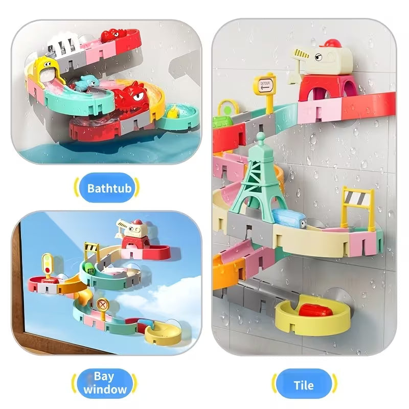 Pista de Agua de Bricolaje para Niños | Tobogán + Bloques de Construcción para Baño