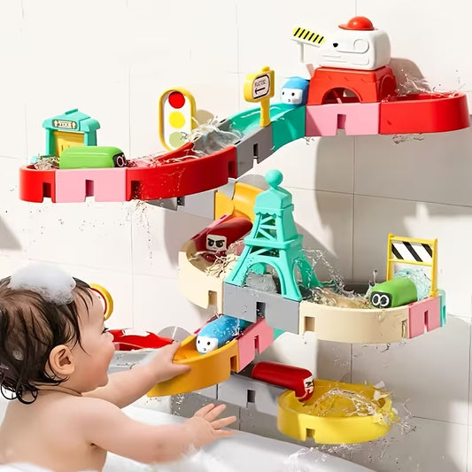 Pista de Agua de Bricolaje para Niños | Tobogán + Bloques de Construcción para Baño