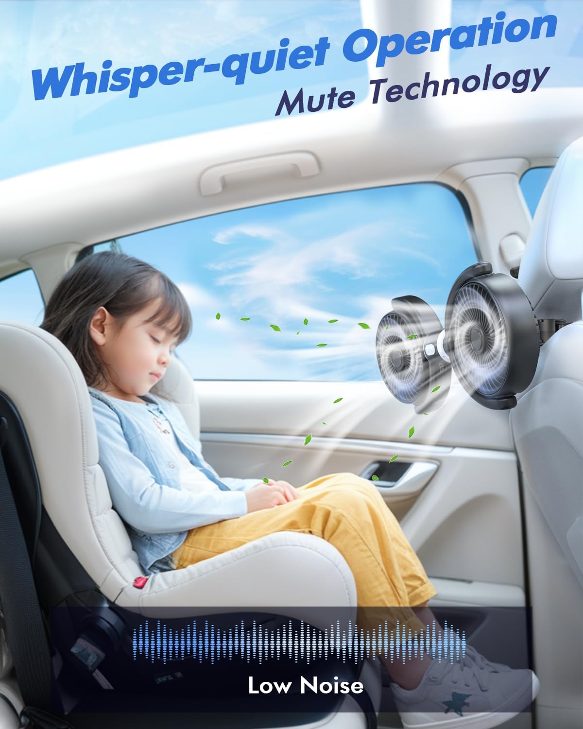 Ventilador Doble de Coche – Refrigeración Rápida para Asiento Trasero con Rotación 360° y Alimentación USB