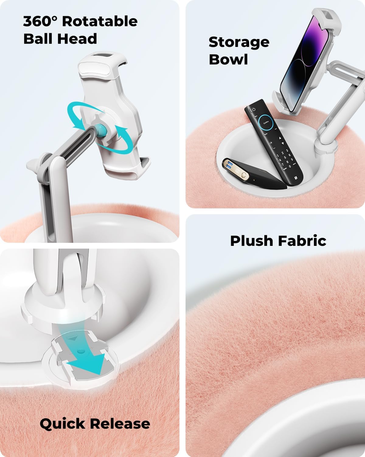 Soporte de Teléfono de Almohada de Felpa Plegable 360°