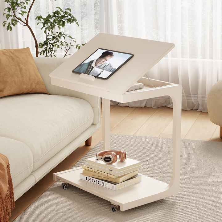 mesa auxiliar ajustable en forma de C de bambú