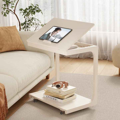 mesa auxiliar ajustable en forma de C de bambú