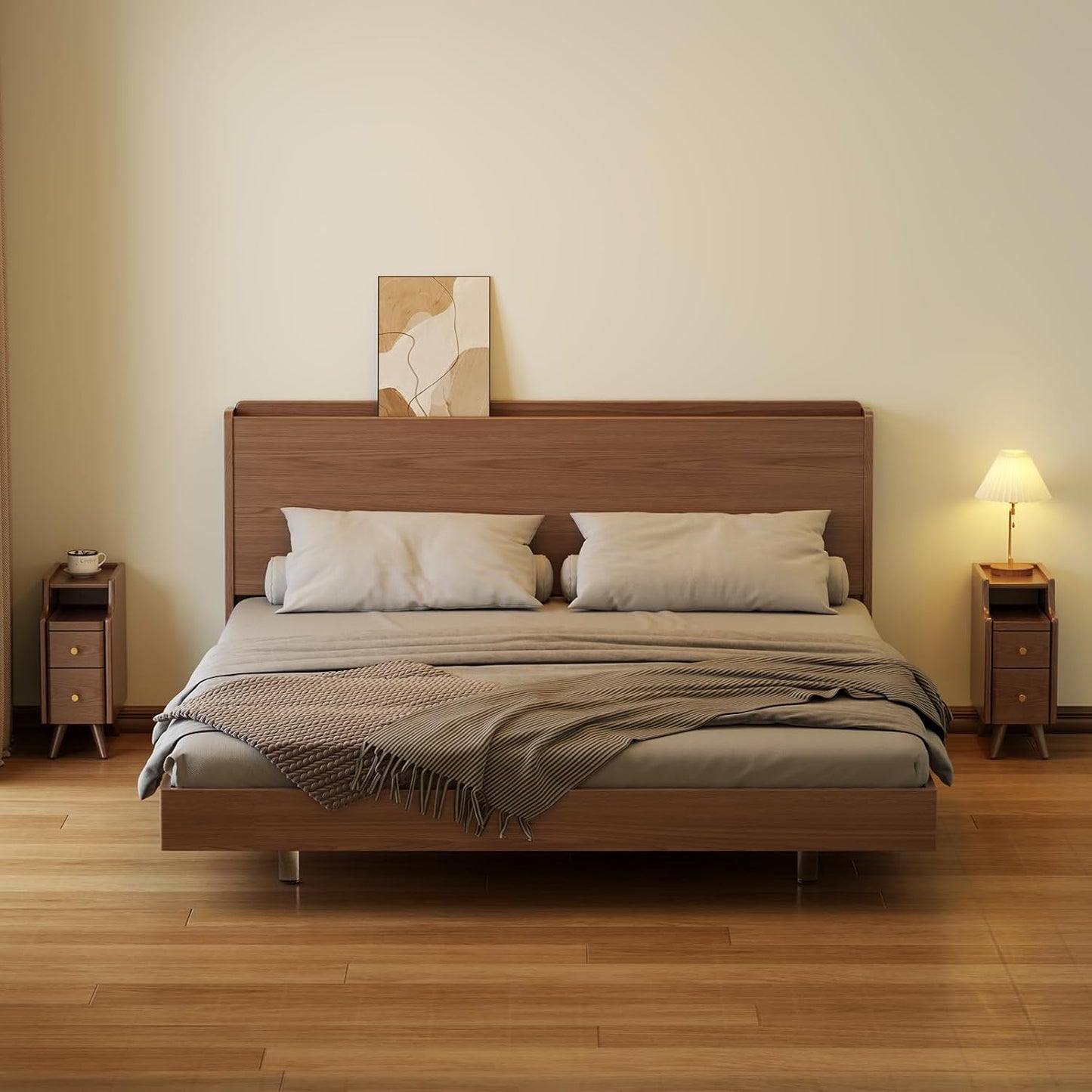 Mesita de Noche Estrecha de Madera Maciza