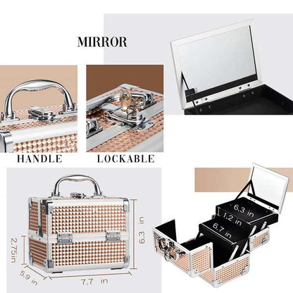 caja de maquillaje portátil con espejo LED