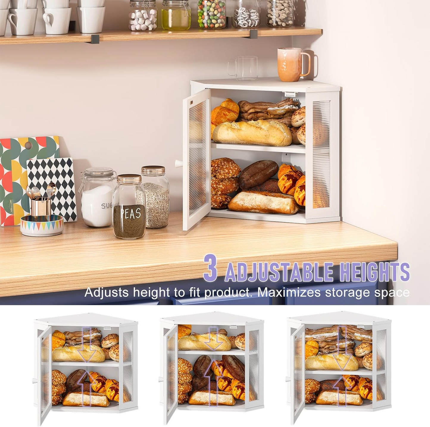 Caja de Pan de Bambú Blanco de Doble Capa