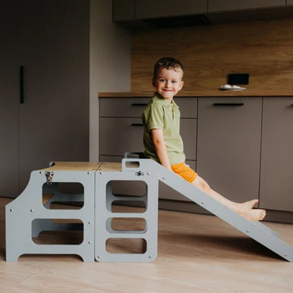 Taburete Montessori de Madera Natural – Escalera de 2 Niveles para Autonomía y Entrenamiento Infantil