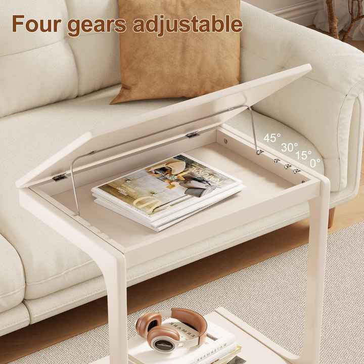 mesa auxiliar ajustable en forma de C de bambú