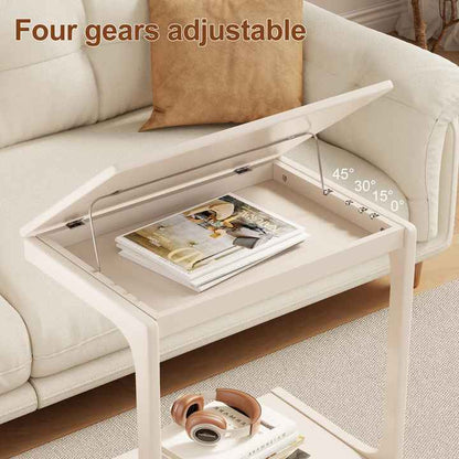 mesa auxiliar ajustable en forma de C de bambú