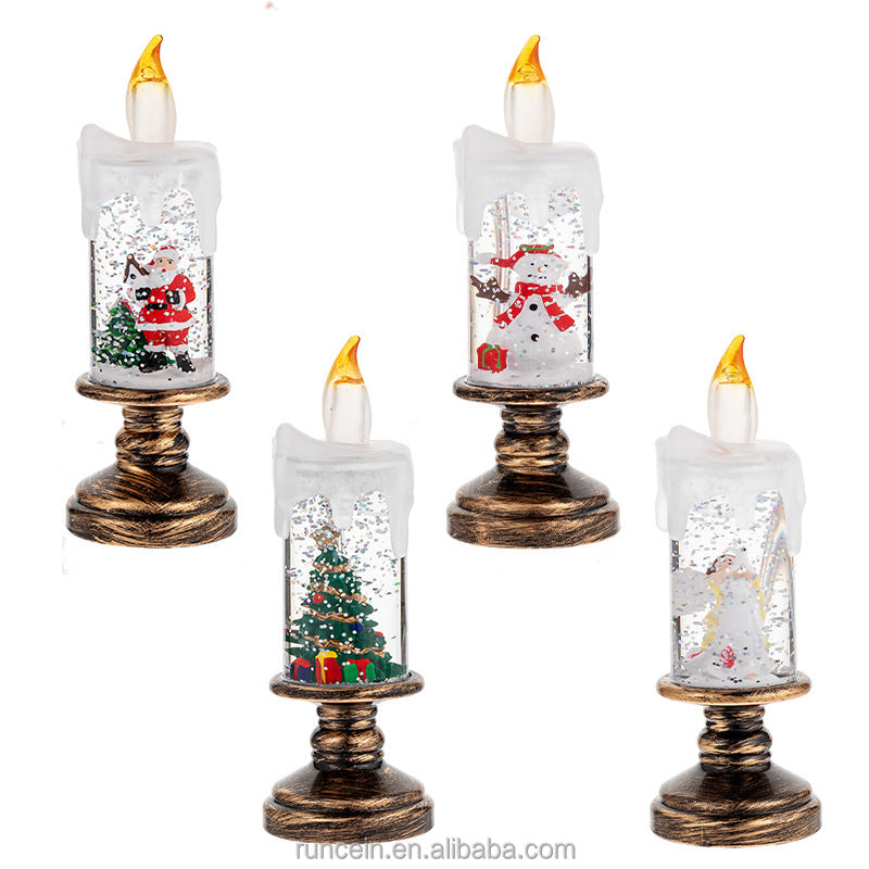 Lámpara de Cristal Navideña con Efecto Bola de Nieve y Vela LED