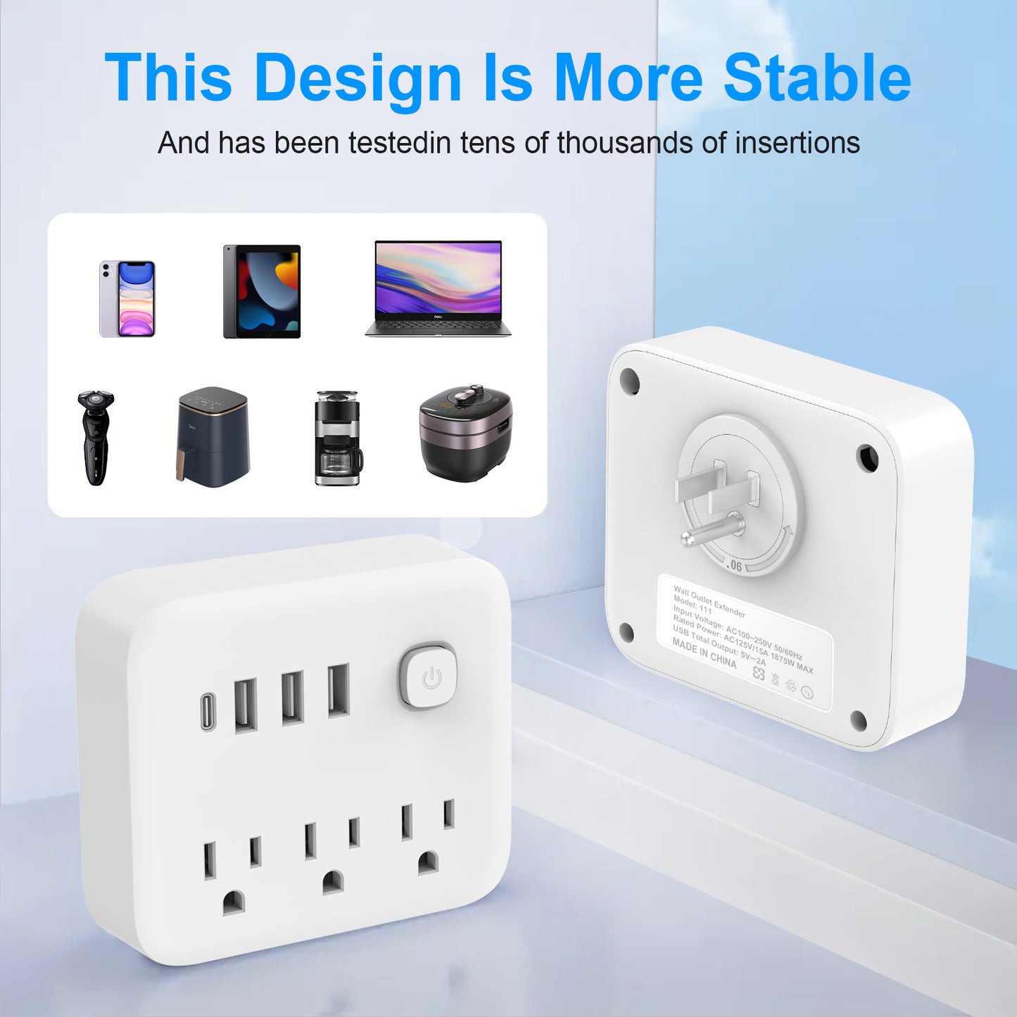 Adaptador de Pared con 3 Salidas + USB