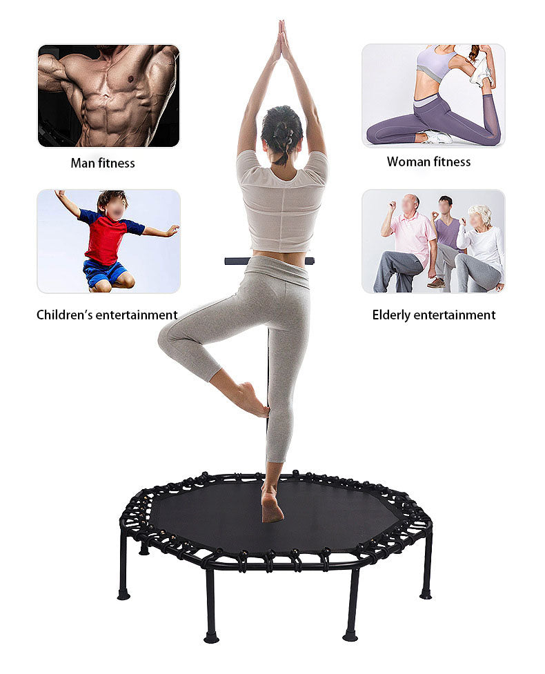Trampolín Octogonal 120cm con Pasamanos Ajustable | Entrenamiento en Casa, Cuerda Elástica Gruesa, Fitness para Adultos