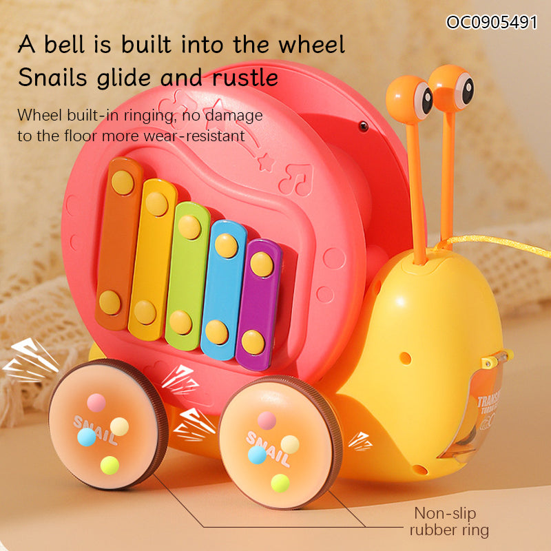 Xilófono Educativo para Bebés | Caracol Musical con Engranajes + Piano y Carrito de Arrastre | Juguete Sensorial de Dibujos Animados