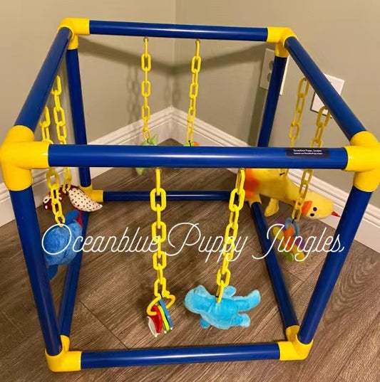 🐶🎾🏠 Centro de Actividades de Enriquecimiento para Perros Pequeños | Gimnasio Interior con Marco de PVC y Juguetes Colgantes