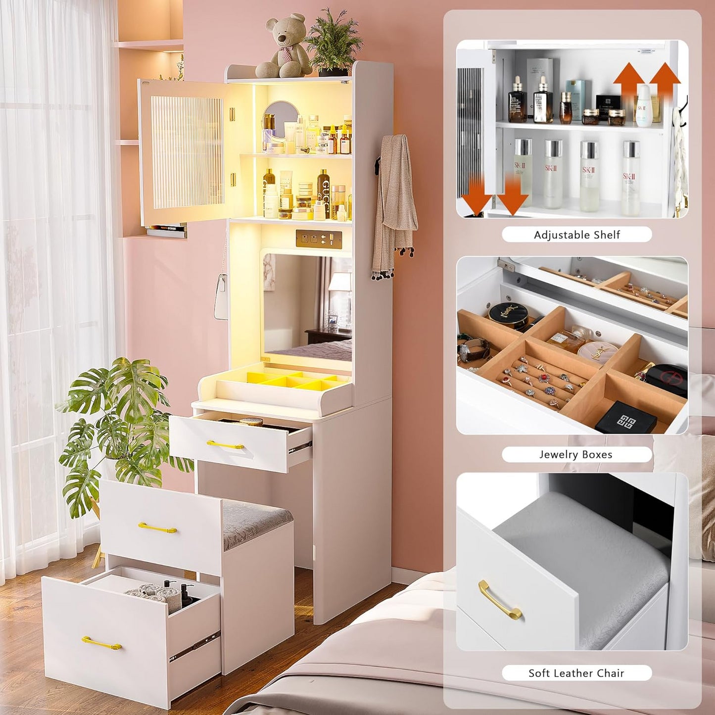 Tocador Plegable con Espejo LED