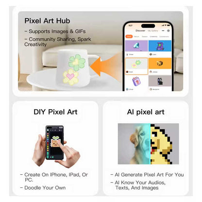 Taza Interactiva con Pantalla LED de Píxeles