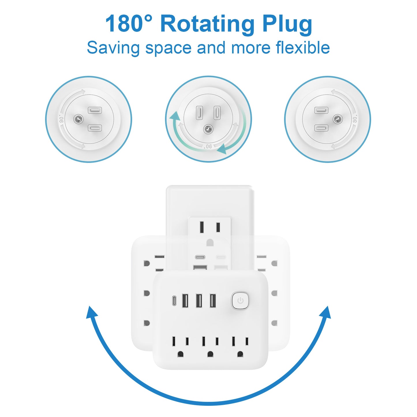 Adaptador de Pared con 3 Salidas + USB