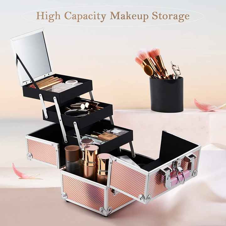 caja de maquillaje portátil con espejo LED