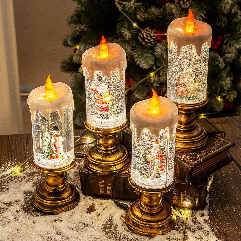 Lámpara de Cristal Navideña con Efecto Bola de Nieve y Vela LED