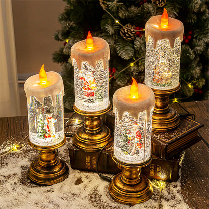 Lámpara de Cristal Navideña con Efecto Bola de Nieve y Vela LED