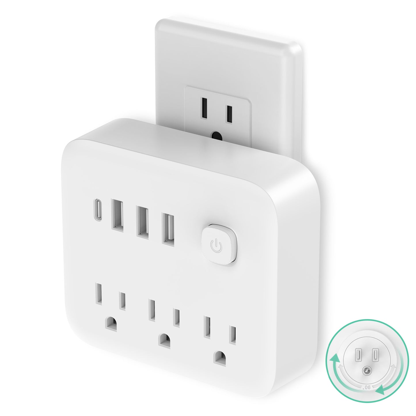 Adaptador de Pared con 3 Salidas + USB
