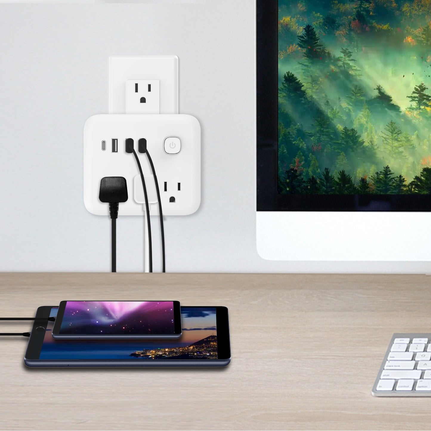 Adaptador de Pared con 3 Salidas + USB