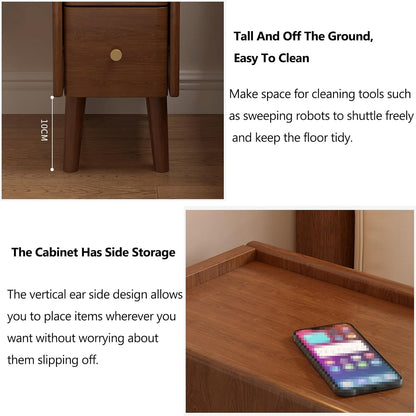 Mesita de Noche Estrecha de Madera Maciza