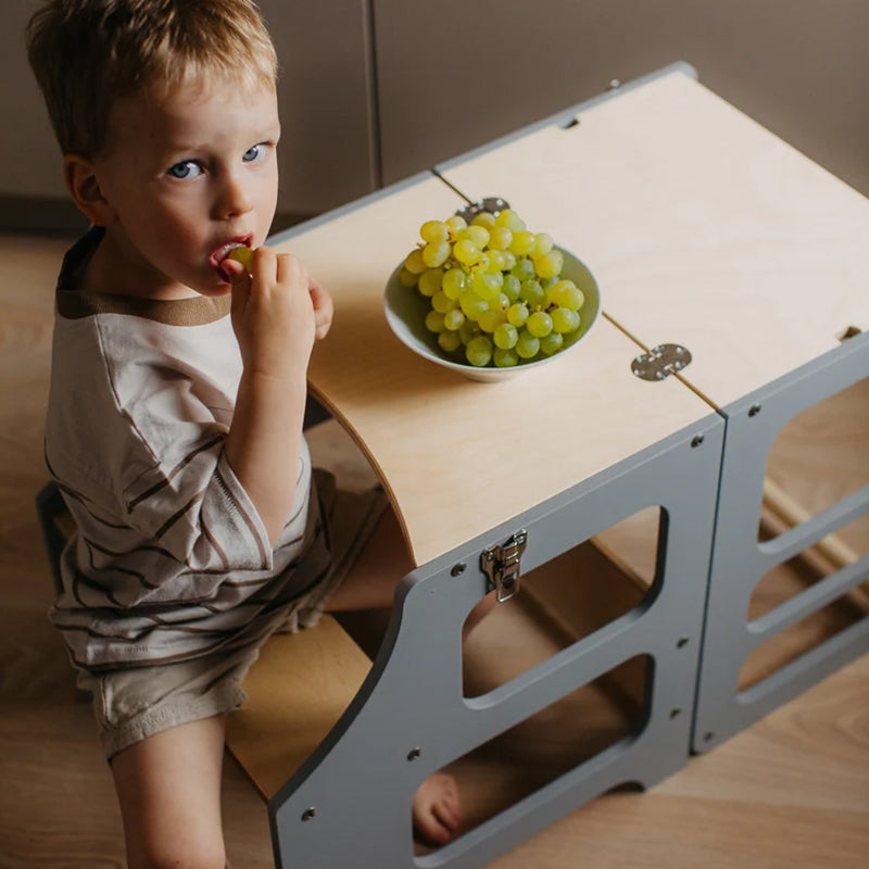 Taburete Montessori de Madera Natural – Escalera de 2 Niveles para Autonomía y Entrenamiento Infantil