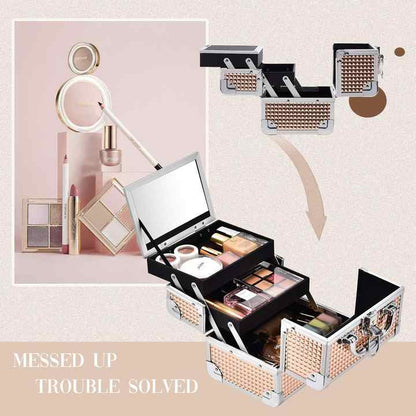caja de maquillaje portátil con espejo LED