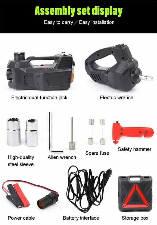 KIT AUTOMOTRIZ CON EL GATO HIDRÁULICO MULTIFUNCIONAL 12V + LLAVE DE IMPACTO