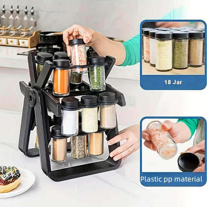 Especiero Giratorio Multifuncional con 18 frascos de vidrio