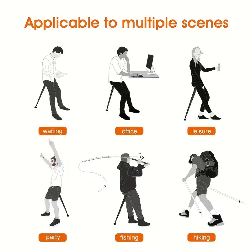 Silla Plegable Portátil 2 en 1 – Bastón Telescópico para Sentarse o Estar de Pie