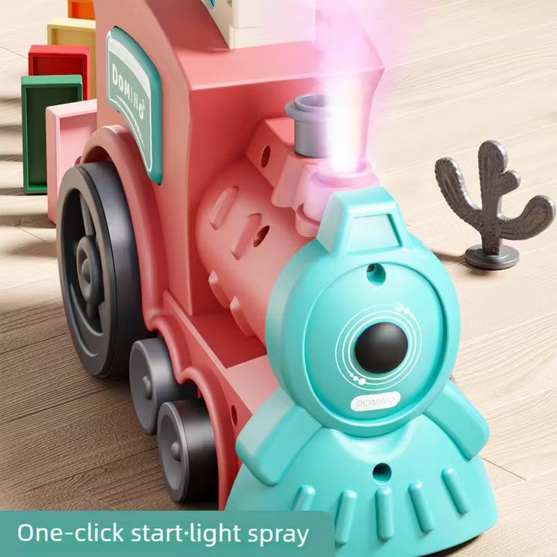 Tren de Dominó 80PCS – Juego de Construcción con Luces y Sonidos para Crear Rallys Automáticos