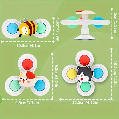 3-Pack de Trompos de Succión de Caricaturas para Bebés 🎨👶 | Sonajeros Educativos, Aprendizaje Temprano y Juguetes de Torsión Apilables